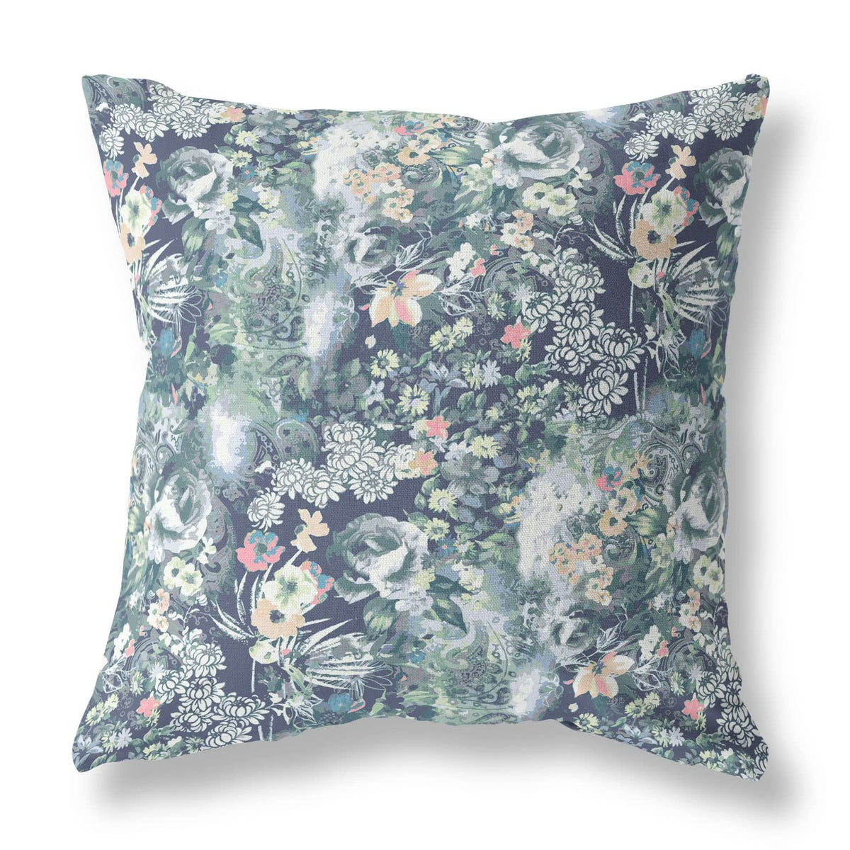 HomeRoots Muted Green Grey Indigo Broadcloth 20' Gray Indigo Springtime Indoor Outdoor Throw Pillow