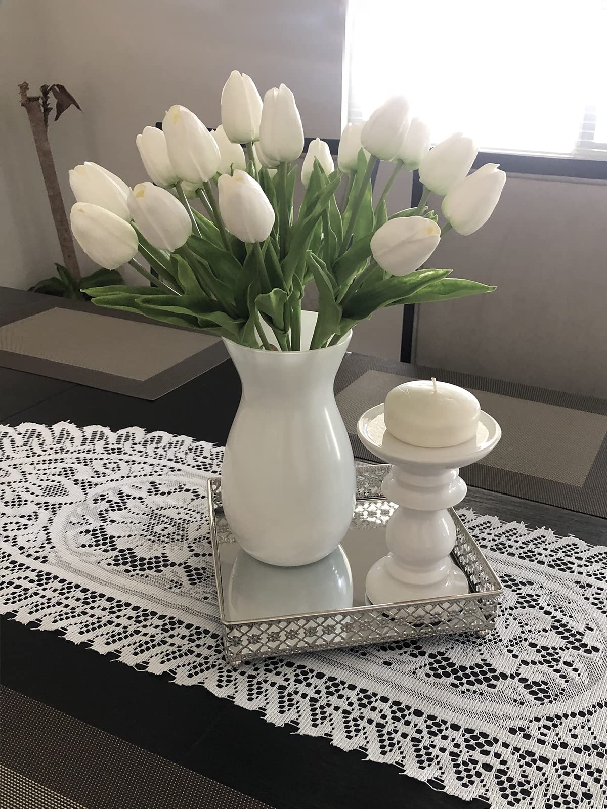 Beferr White Tulips Artificial Flowers 18Pcs Faux Tulip Real Touch Tulip Fake Flowers Bouquets Arrangements For Easter Spring Fl
