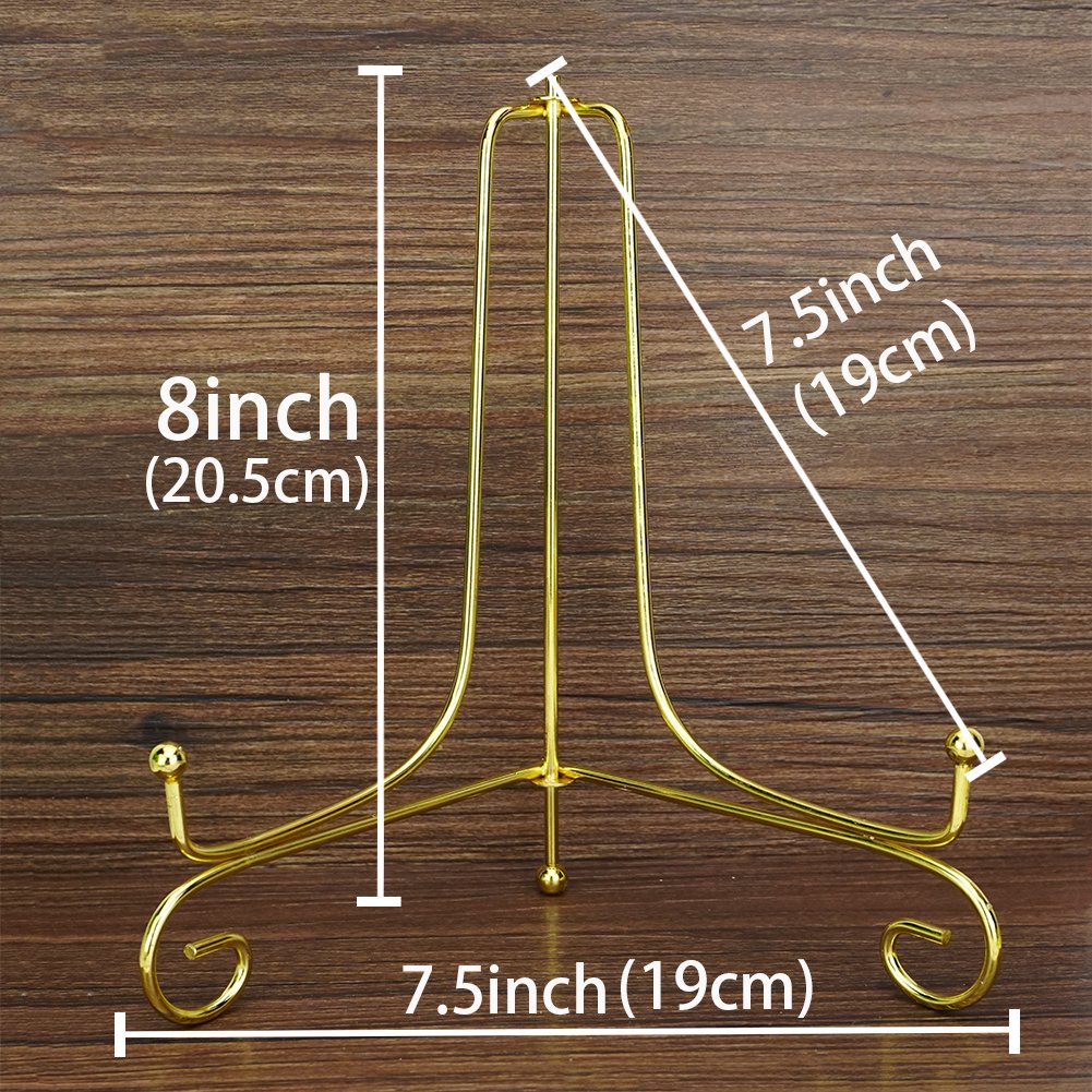 Artliving (2 Pack 8 Inch Iron Display Stand, Gold Iron Easel Plate Display Photo Holder Stand, Displays Picture Frames, Cookbook