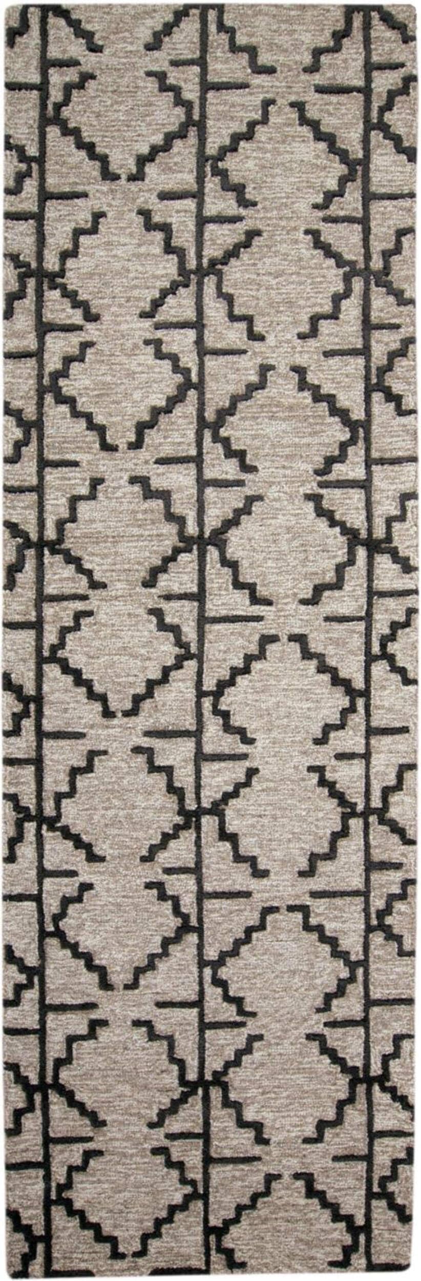 HomeRoots 511835 10 x 13 ft. Black Taupe & Gray Wool Geometric Hand Tufted Handmade Stain Resistant Rectangle Area Rug
