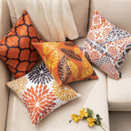 Phantoscope Set Of 4 New Living Series Halloween Leaf Geometric Throw Decorative Fall Velvet Pillow Cover Cushion Cover, Orange