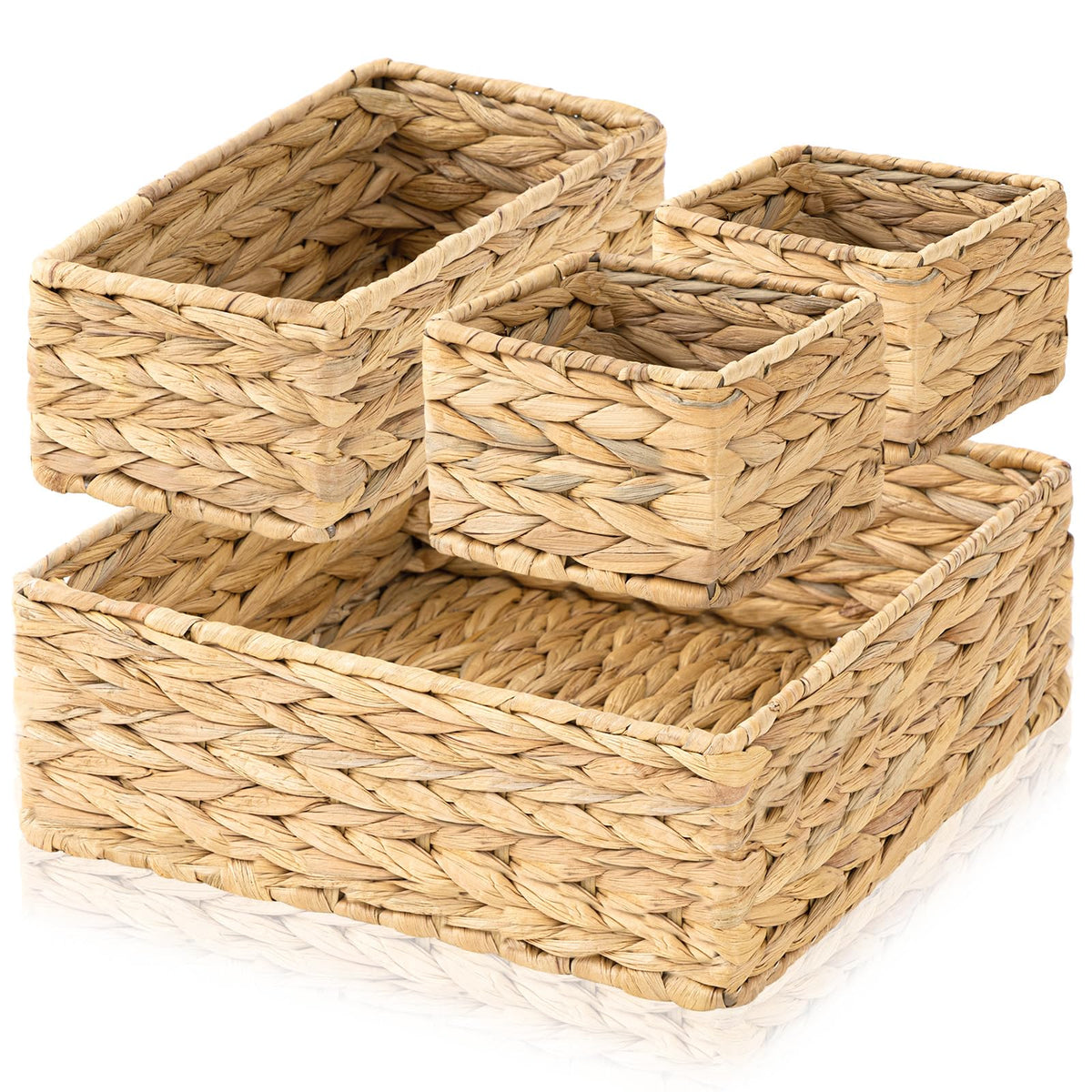 Funnymoom 4 Set Wicker Storage Baskets, Woven Hyacinth Baskets for Shelves