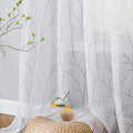 Buhua White Sheer Curtains 108 Inch Long - Silver Foil Tree Branch Curtain 2 Panels, Semi-Sheer Window Curtains For Living Room,
