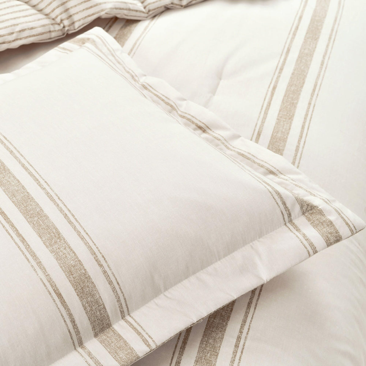 Lush Decor Farmhouse Stripe Reversible Cotton Comforter Set , 2 Piece Set, Twin Xl, Neutral - Twin Bedding Set - Dorm Decor - St