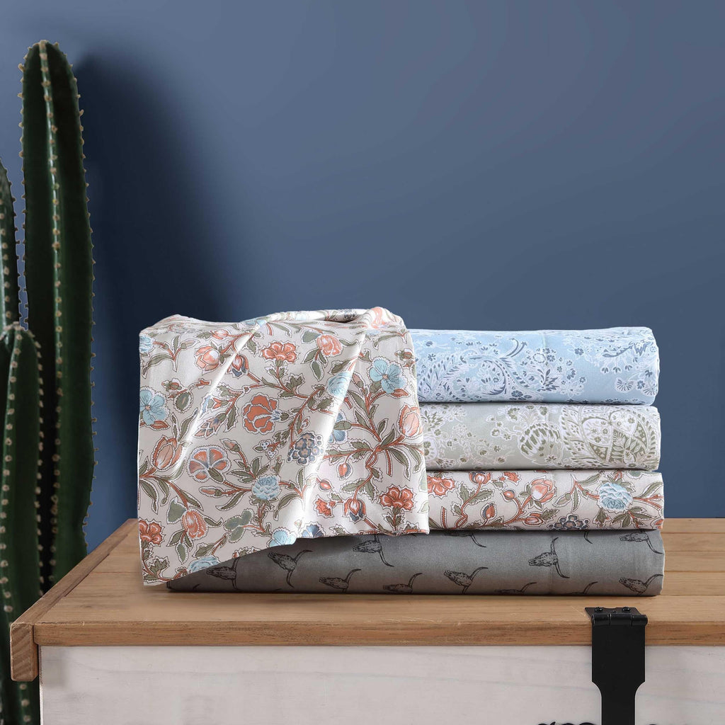 Wrangler - Queen Sheet Set, Silky & Lightweight Bedding Set, Floral Luxurious Bedding Set, Yellowstone Inspired, Oeko-Tex Certified (Westward Floral Beige, Queen)