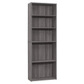 Monarch Specialties I BOOKCASE-72 H/Grey with 5 Shelves Bookcase, Gray