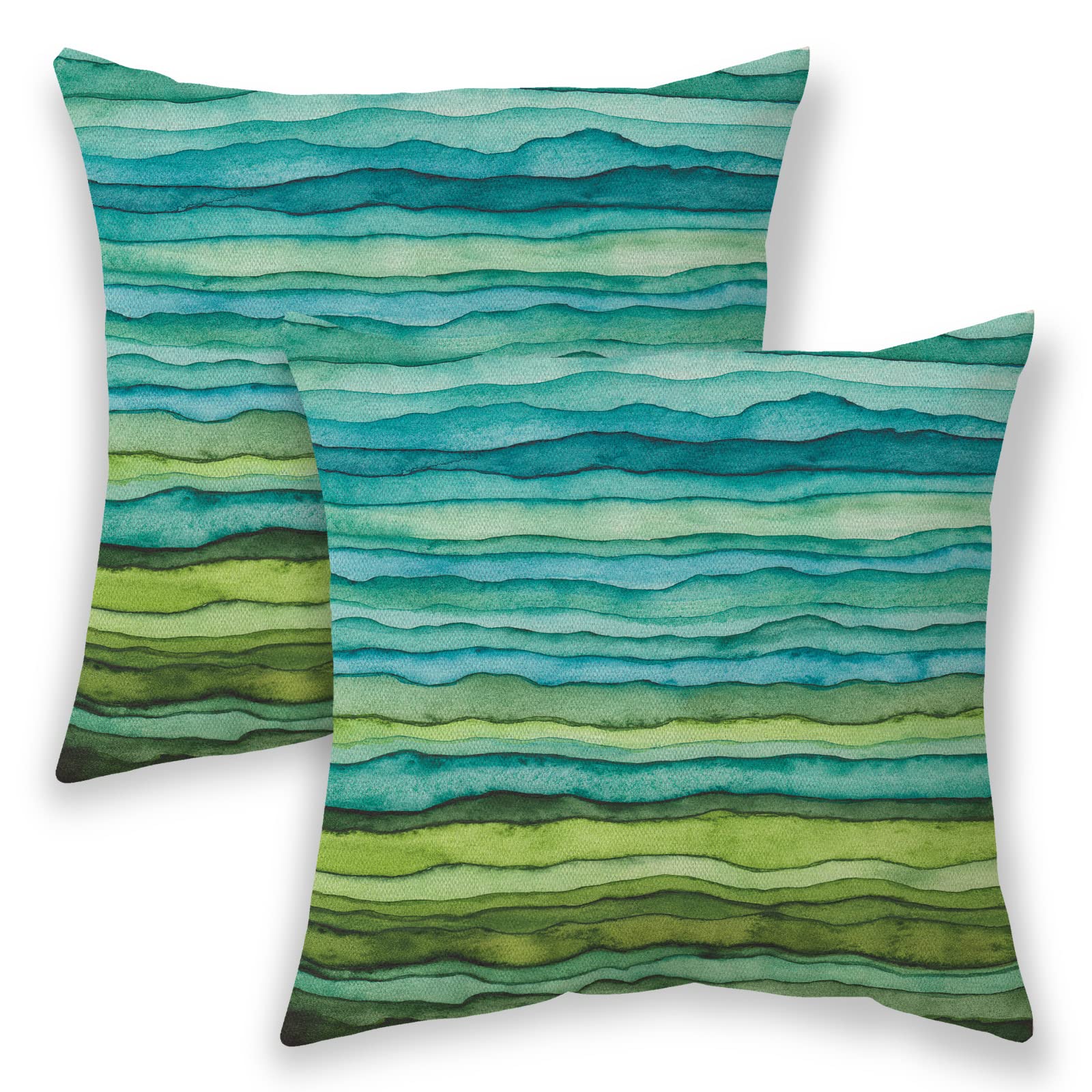 Betginy Blue Teal And Green Pillow Covers 20X20,Watercolor Striped Waves Outdoors Decorative Throw Pillows For Couch,Abstract Pa