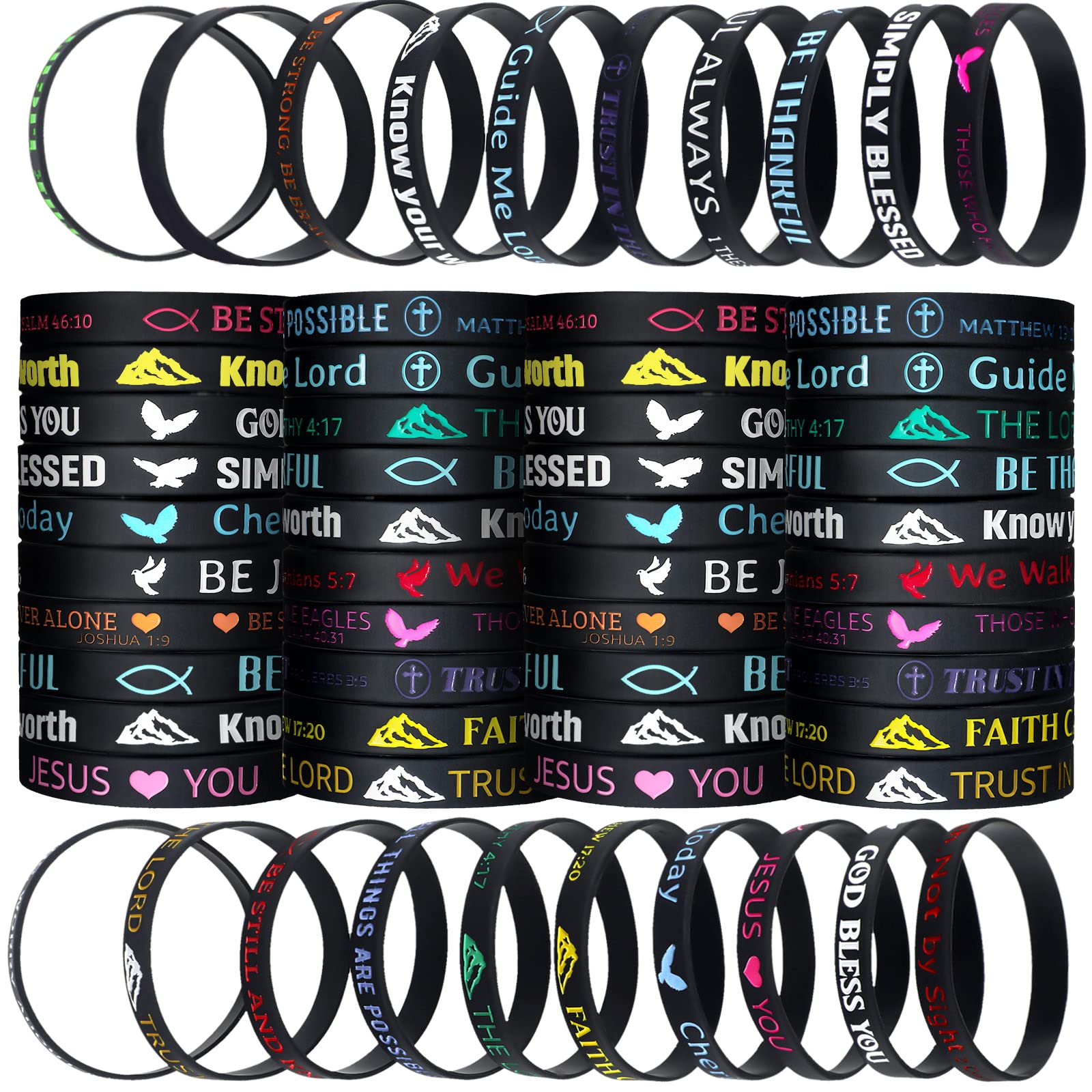 Skylety Bible Bracelets Rubber Verse Bracelets Inspirational Silicone Wristband Faith Bible Verse Rubber Bracelets Motivational