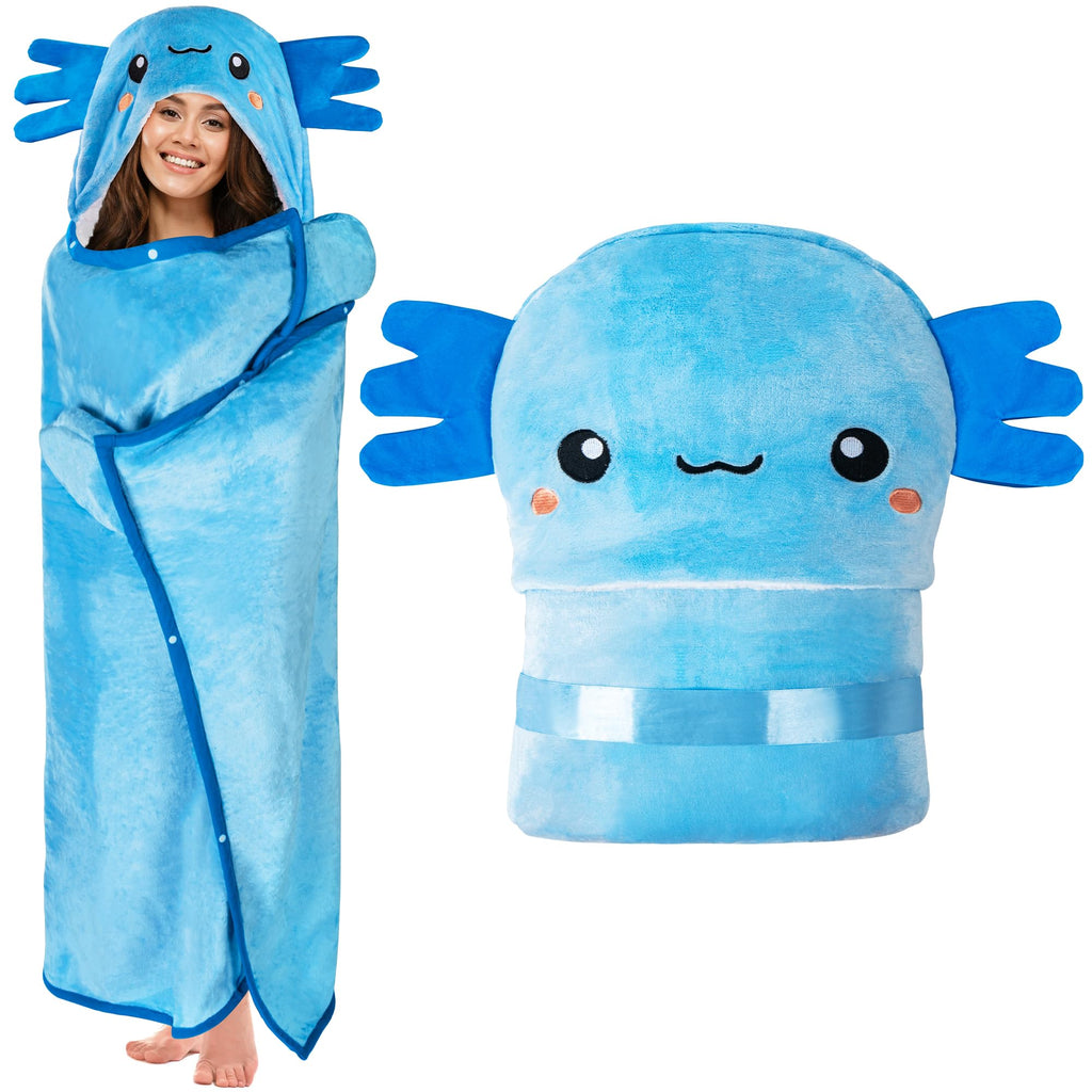 Axolotl Wearable Hooded Blanket For Adults - Super Soft Warm Cozy Plush Flannel Fleece & Sherpa Hoodie Throw Cloak Wrap - Axolot