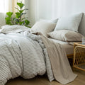 Moomee Bedding Sheet Set 100% Washed Cotton Linen Like Textured Breathable Durable Soft Comfy (Cream Grey, California King)