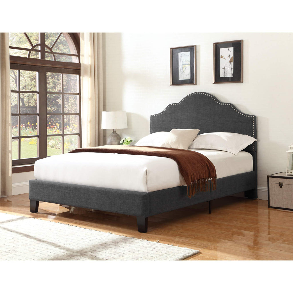 Wallace & Bay Kirby Upholstered Bed with Nailhead, Queen, Dark Gray