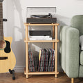 Apicizon 3 Tier End Table, Record Player Stand With Storage Shelf, Wooden Vinyl Record, Nightstand Bedside Table For Small Spaces, Bedroom, Living Room, Easy Assembly, Natural