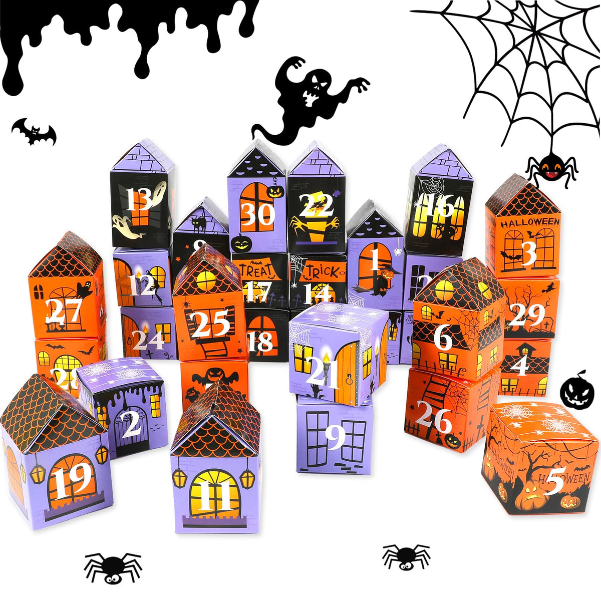 HOWAF Halloween Advent Countdown Candy Boxes Castle Countdown Calendar Decorations Treat Boxes Holiday CountDown to 31 Days Hall