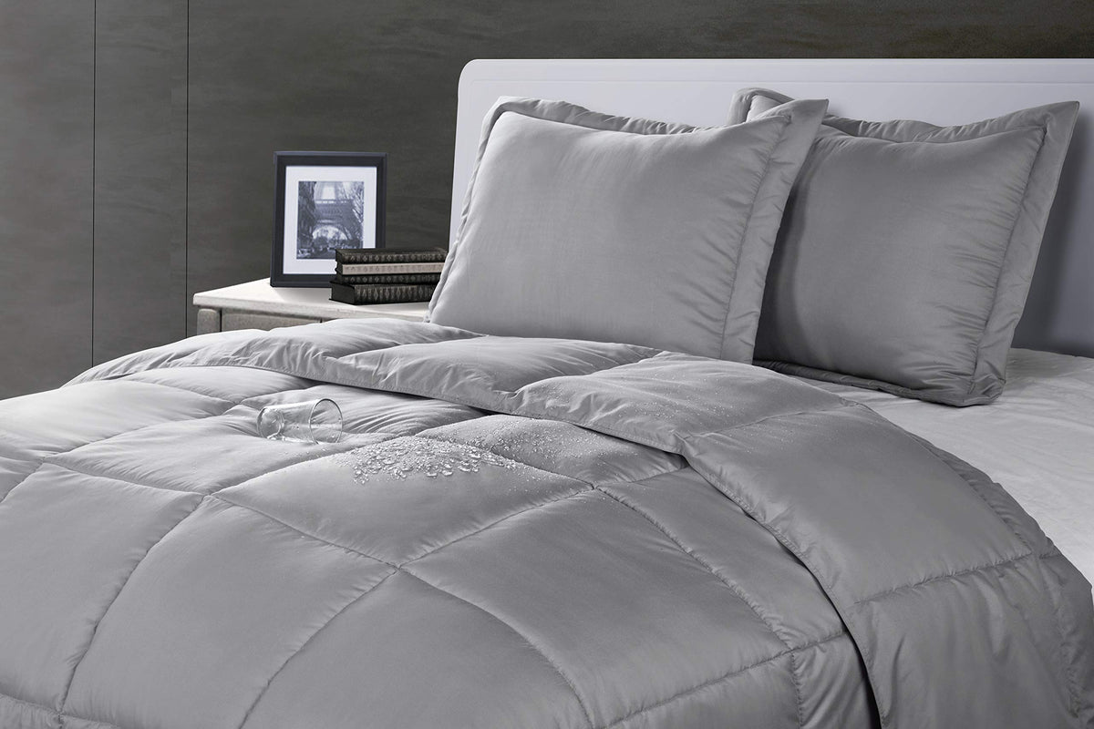 Lotus Home Water And Stain Resistant Comforter Mini Set, Full/Queen, Silver