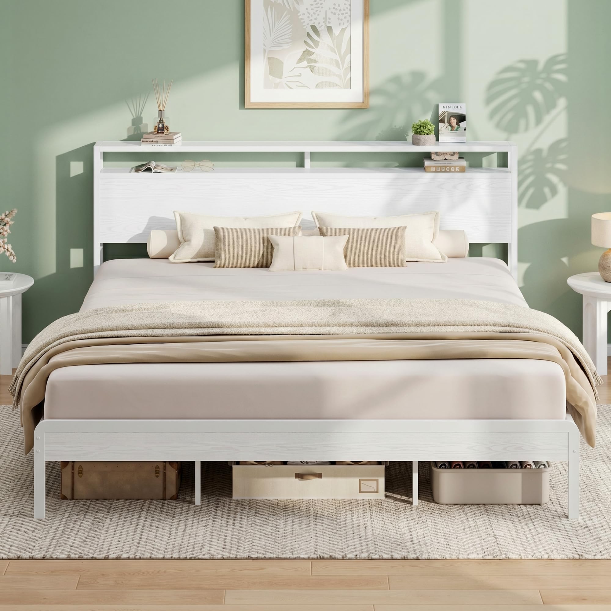 LIKIMIO California King Bed Frame with Headboard, Wood Camas California King with Strong Supports, Sturdy, Noise-Free, No Box Sp