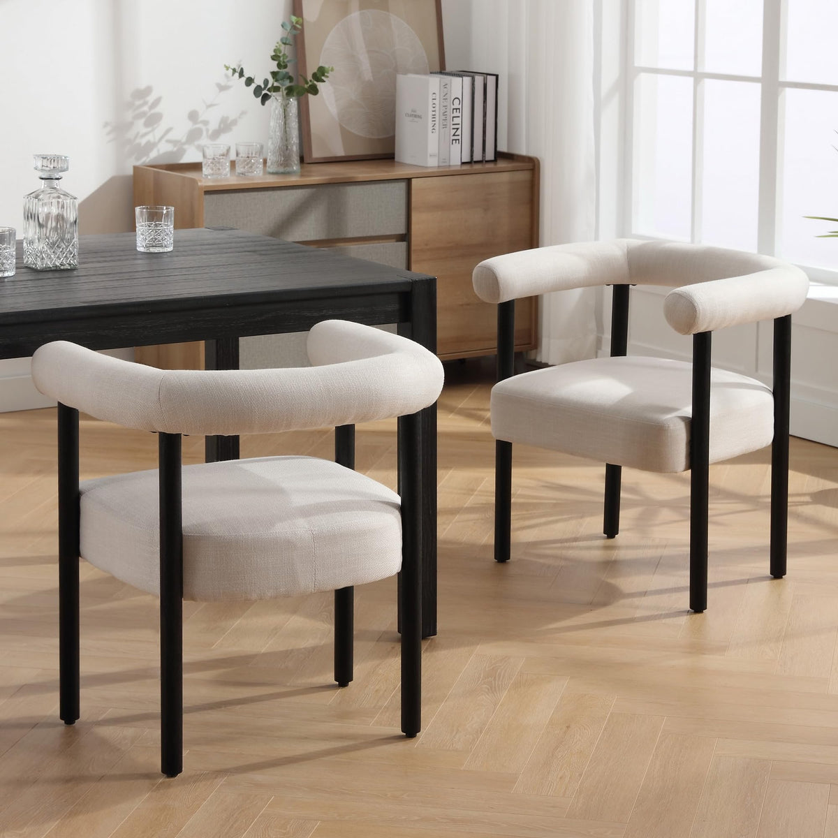 Bestano Mid-Century Modern Dining Chairs Set Of 2, Armrest Barrel Dining Chairs Side Accent Chairs With Curved Back, Upholstered