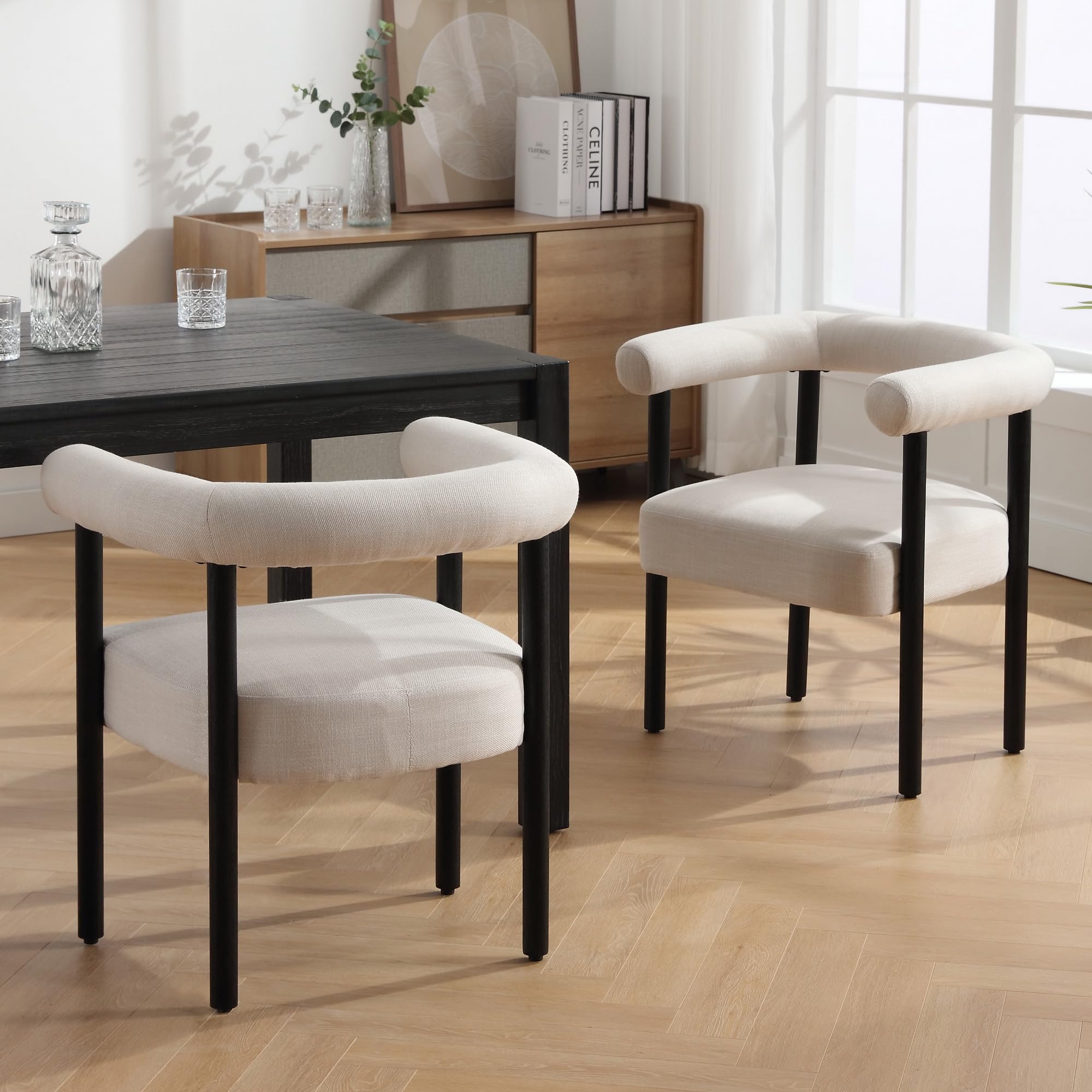 Bestano Mid-Century Modern Dining Chairs Set Of 2, Armrest Barrel Dining Chairs Side Accent Chairs With Curved Back, Upholstered