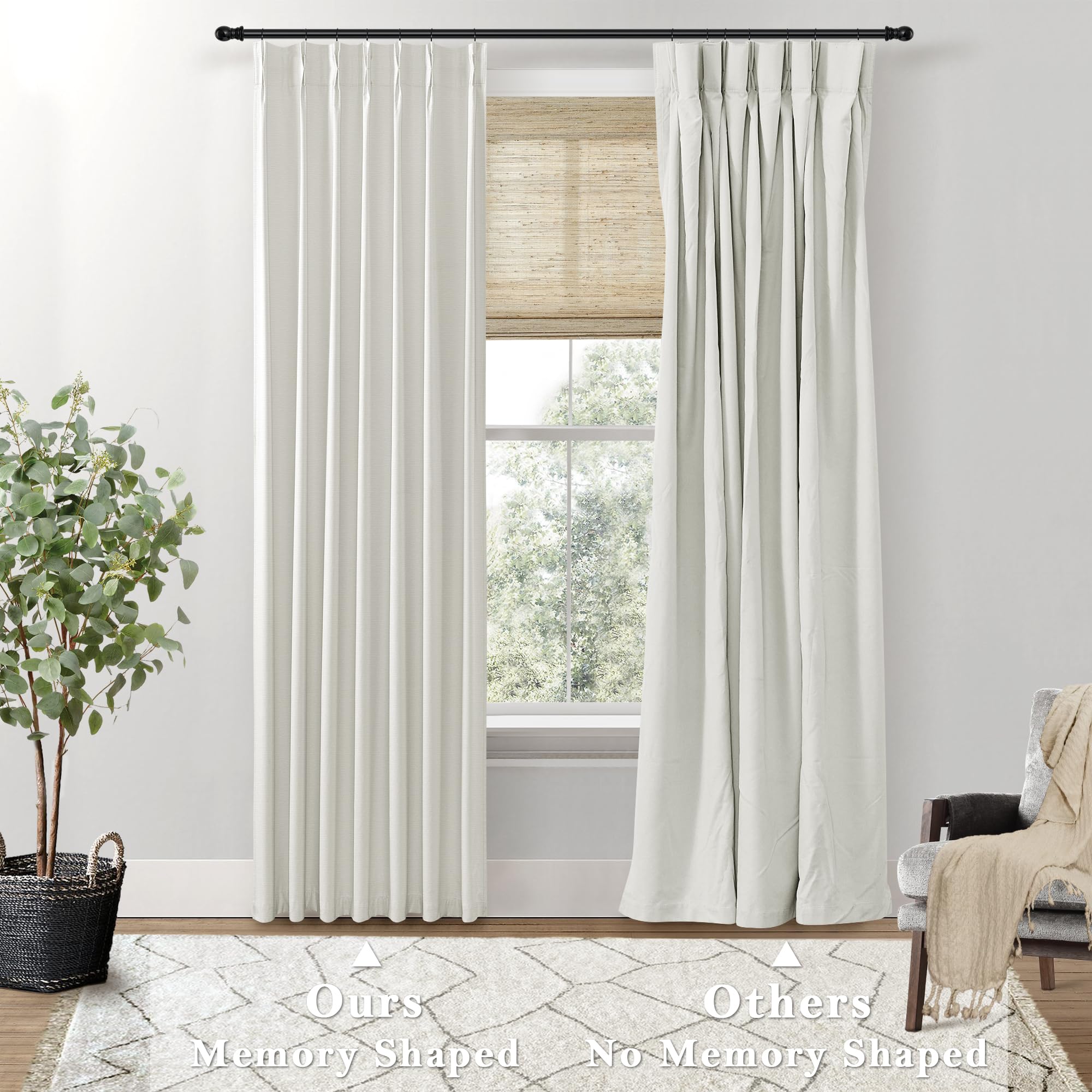 Shineland Cream Blackout Curtains 102 Inch Long,Ivory Black Out Pinch Pleated Insulated Window Coverings For Winter
