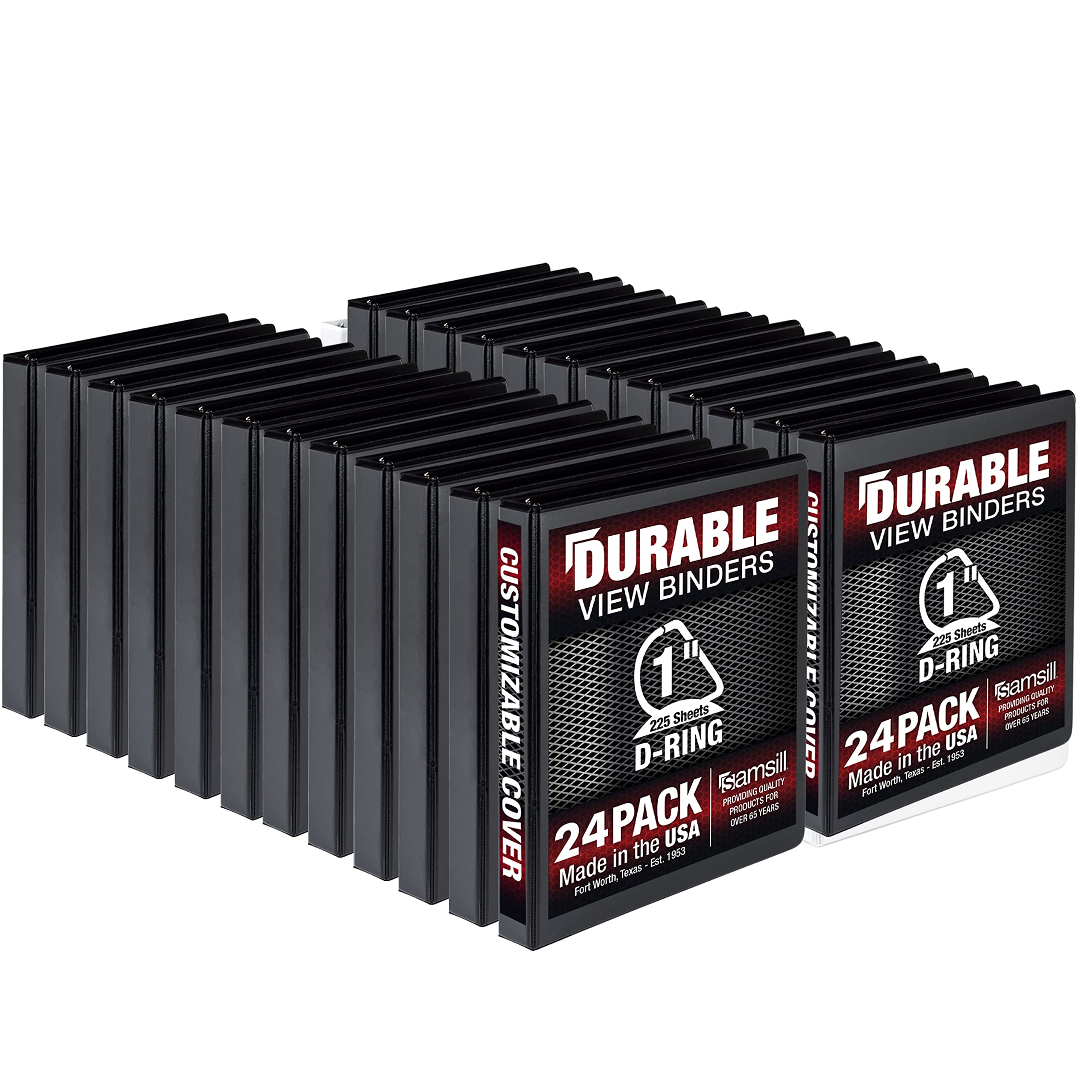 Samsill Durable 1 Inch Binder, Made In The Usa, D Ring Binder, Customizable Clear View Cover, Black, 24 Pack, Each Holds 225 Pag