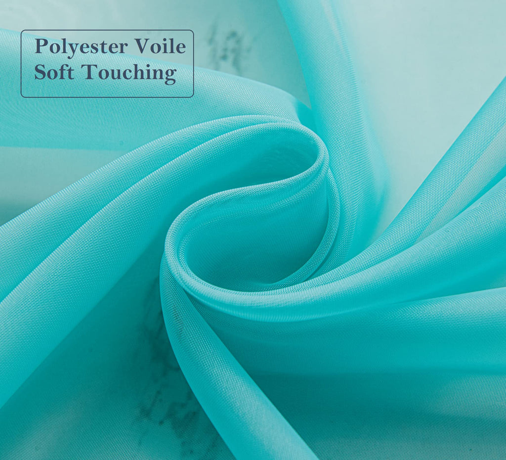 Pi Sheer Curtains 63 Inches Long With Grommet,Lightweight Voile Textured Window Treatment For Kitchen/Dinning Room 2 Panels (W52 X L63, Lake Blue)