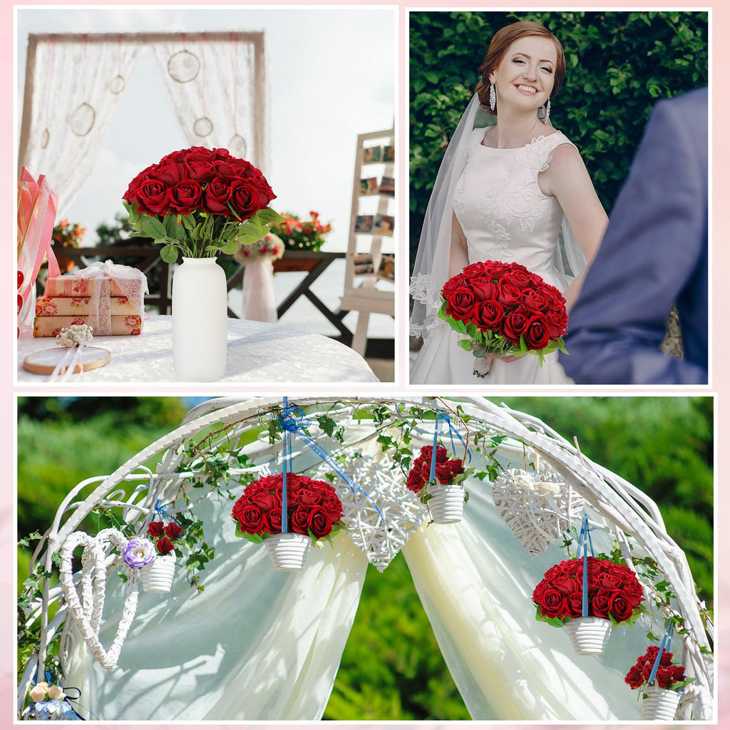 50 Pcs Artificial Rose Flower Realistic Silk Roses With Stem Bouquet Of Flowers Plastic Flowers Real Looking Fake Roses For Home