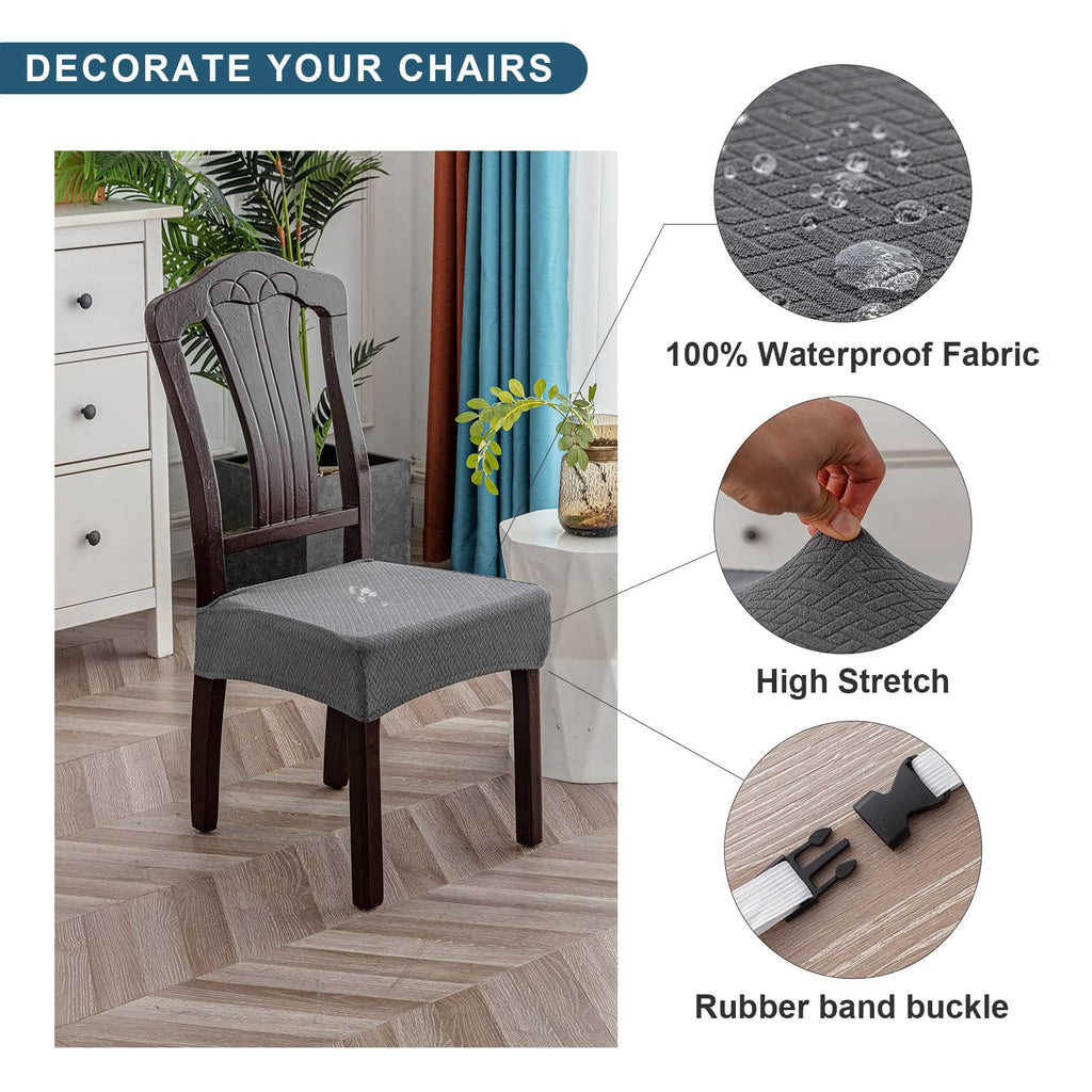 Genina Waterproof Seat Covers For Dining Room Chair Covers Waterproof Dining Chair Covers (6 Pcs-Rear-Covered, Dark Gray)
