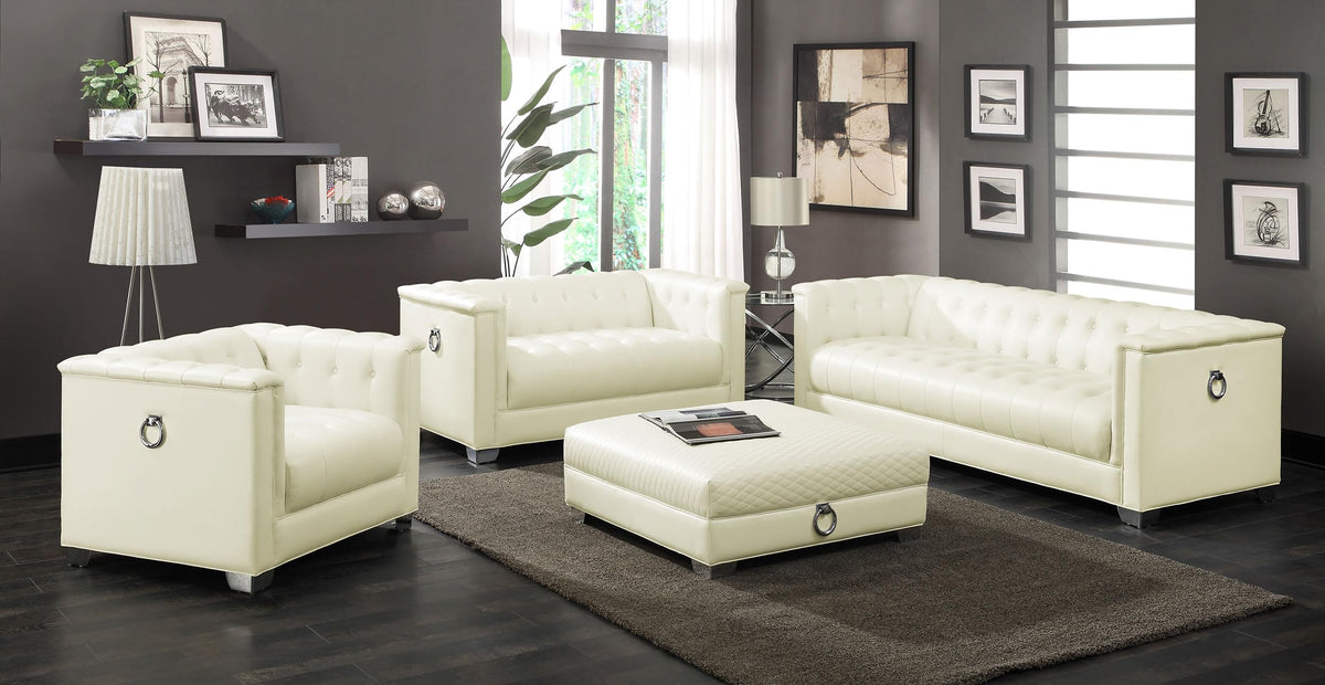 Coaster Chaviano 4-Piece Modern Faux Leather Upholstered Tufted Sofa Set White