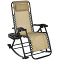 Outsunny Outdoor Rocking Chairs, Foldable Reclining Zero Gravity Lounge Rocker With Pillow, Cup & Phone Holder, Combo Design With Folding Legs, Beige