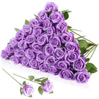 Hoemwarm 36 Pcs Silk Purple Rose Bouquet Bridal Artificial Flowers,Fake Rose Long Stem Realistic Artificial Flowers Bulk for Wed