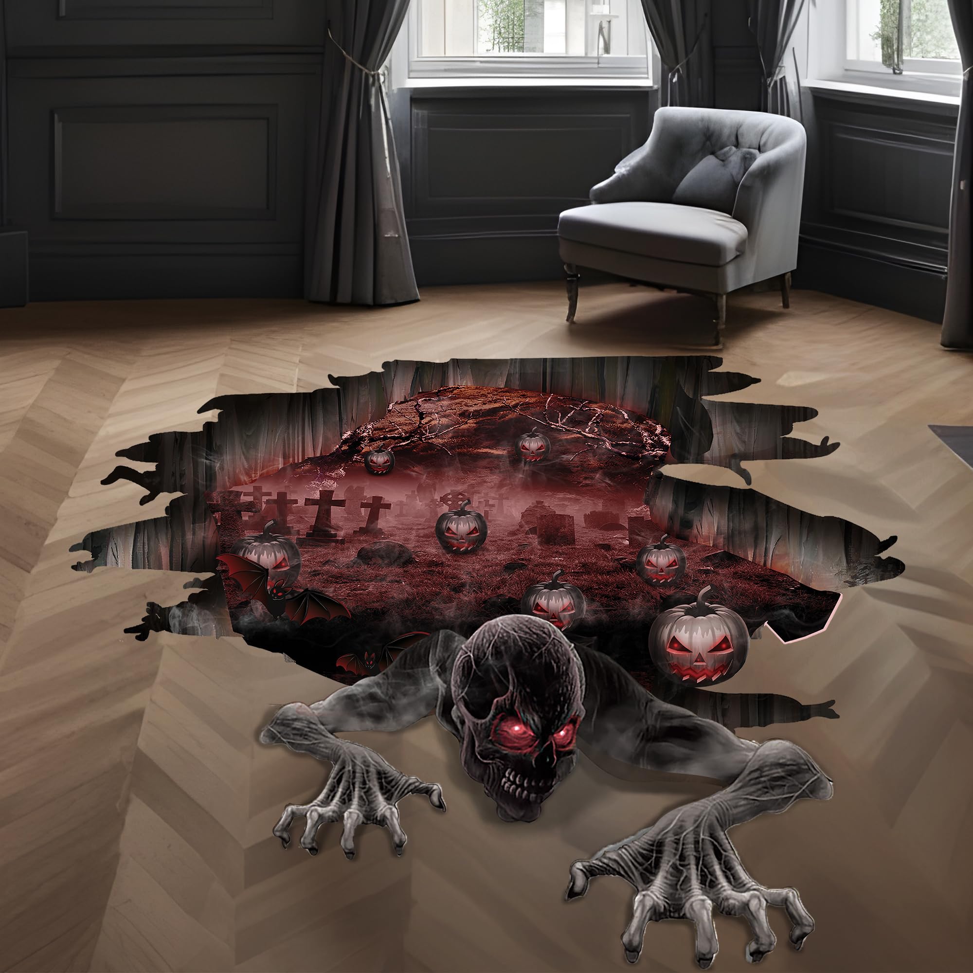 KatchOn, 3D Halloween Floor Decals - Large, 36 X 24 Inch | 3D Halloween Floor Stickers for Scary Home Halloween Party Decoration
