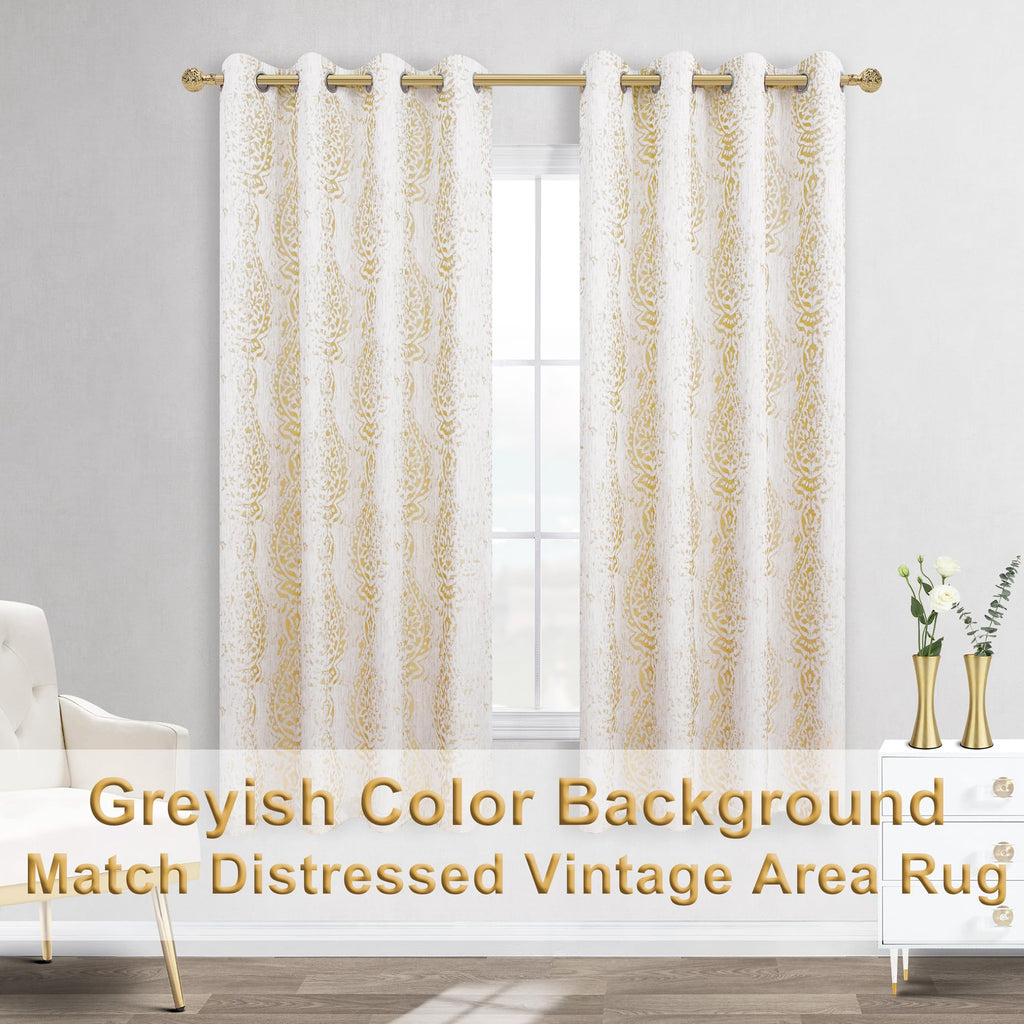 Mrs.Naturall Light Gold Curtains 63 Inch Length For Living Room 2 Panels Grommet Semi Sheer Pattern Luxurious Art Deco Lattice Curtains For Bathroom Bedroom