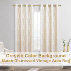 Mrs.Naturall Light Gold Curtains 63 Inch Length For Living Room 2 Panels Grommet Semi Sheer Pattern Luxurious Art Deco Lattice Curtains For Bathroom Bedroom