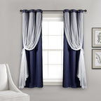 Lush Decor Sheer Grommet Curtains With Insulated Blackout Lining, Window Curtain Panels, Pair, 38''W X 63''L, Navy - Curtain Wit