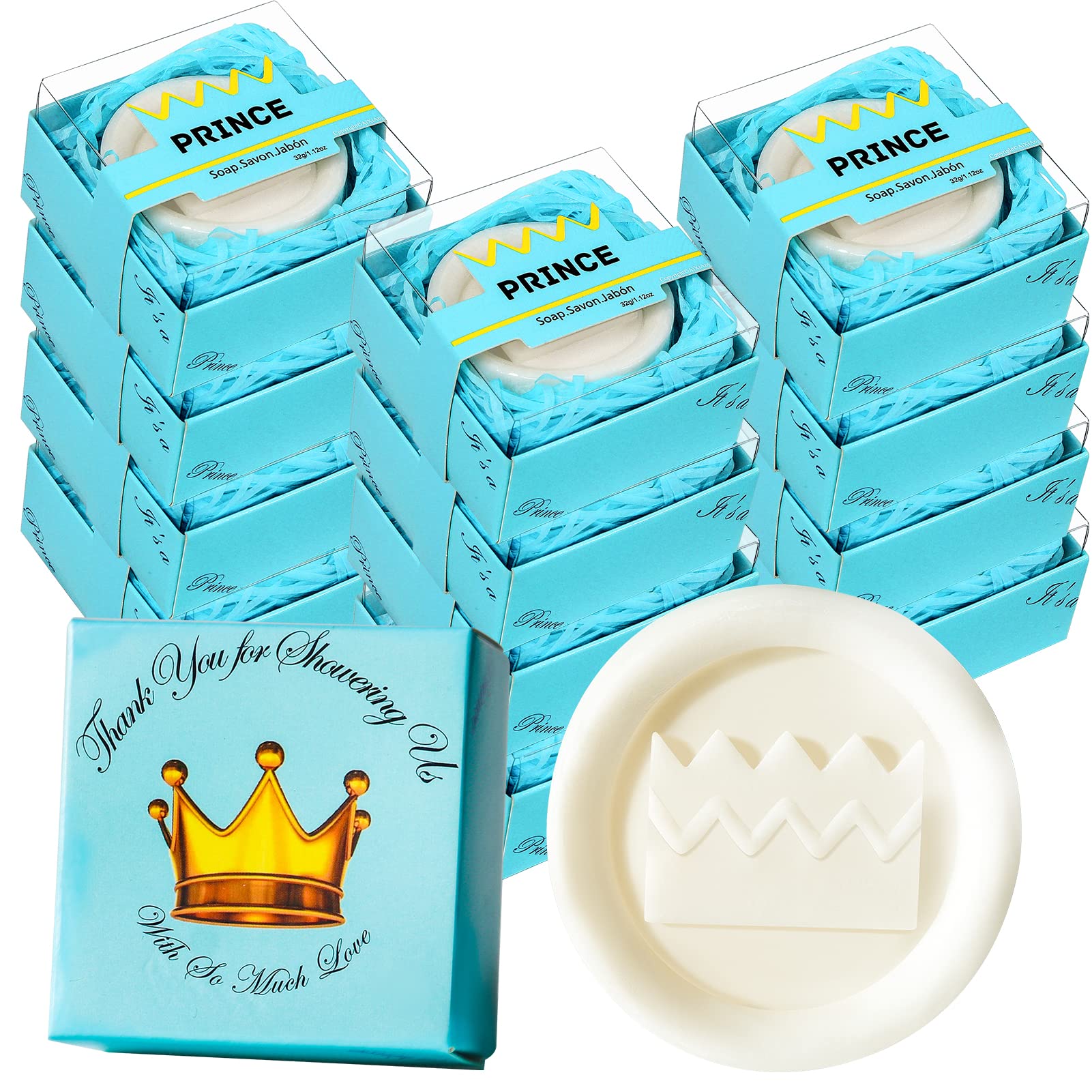 AIXIANG 24 Pack Handmade Prince Blue Crown Style Soap Favors for Baby Shower Favors Keepsakes Baby Birthday Decorations for Boy