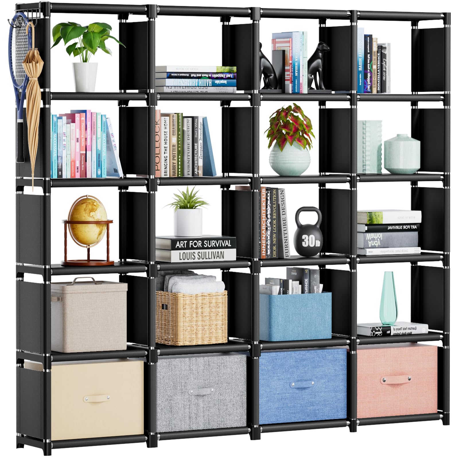 Mavivegue Book Shelf, 20 Cube Storage Organizer, Diy Bookcase, Metal Cube Bookshelf,Tall Book Case For Bedroom, Living Room,Office,Closet Storage Organizer, Black Cubicle Storage Rack