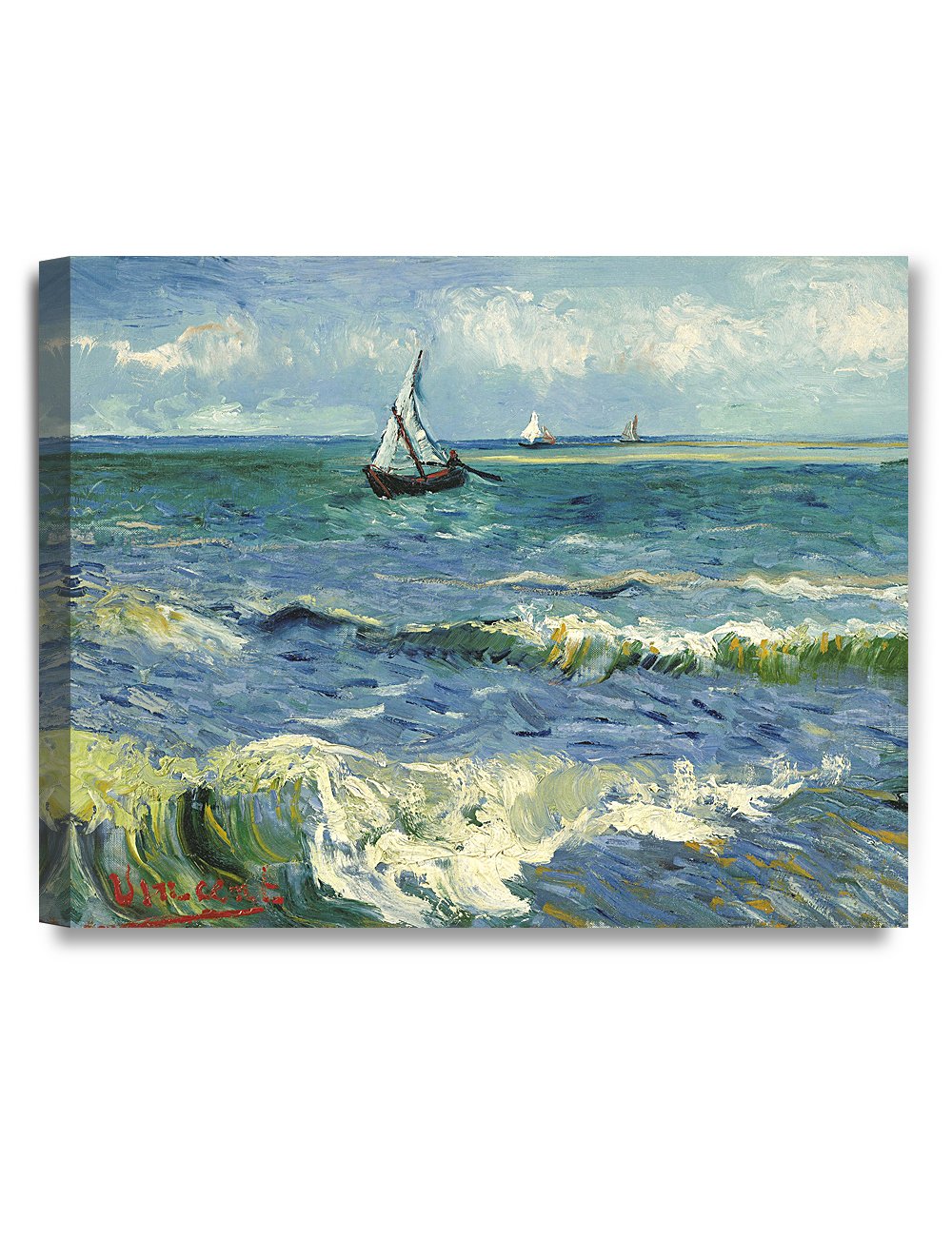 DECORARTS - The Sea at Les Saintes-Maries-de-la-Mer, Vincent Van Gogh Art Reproduction. Giclee Canvas Prints Wall Art for Home D
