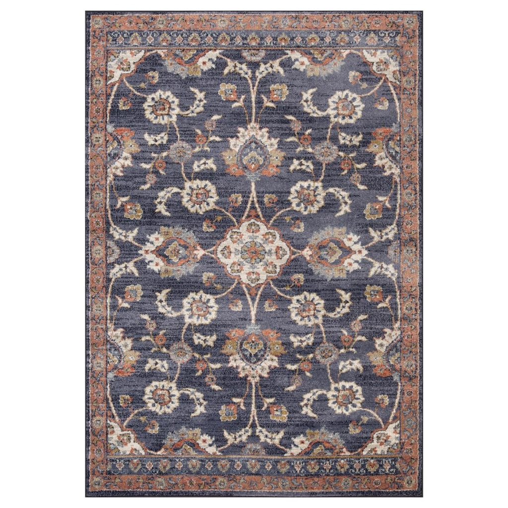HomeRoots 532157 8 x 10 ft. Navy Blue Floral Traditional Power Loomed Rectangle Area Rug with Fringe