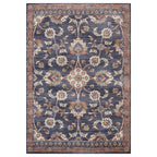 HomeRoots 532157 8 x 10 ft. Navy Blue Floral Traditional Power Loomed Rectangle Area Rug with Fringe