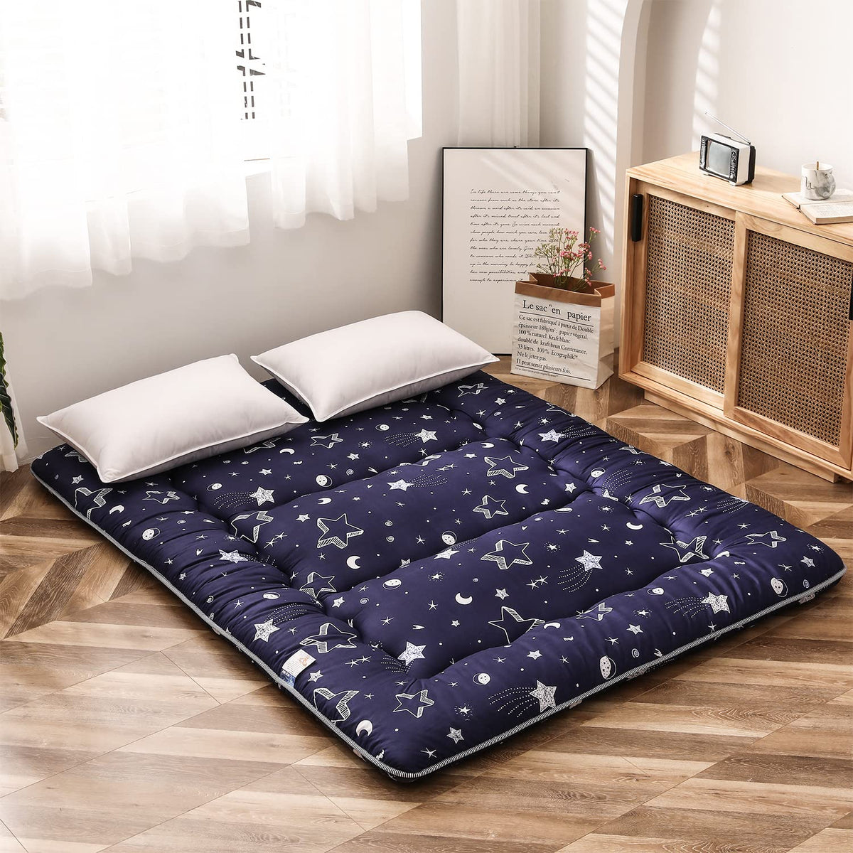 Maxyoyo Navy Star Futon Mattress Japanese Floor Mattress Tatami Floor Mat Foldable Bed Portable Camping Mattress Kids Sleeping P