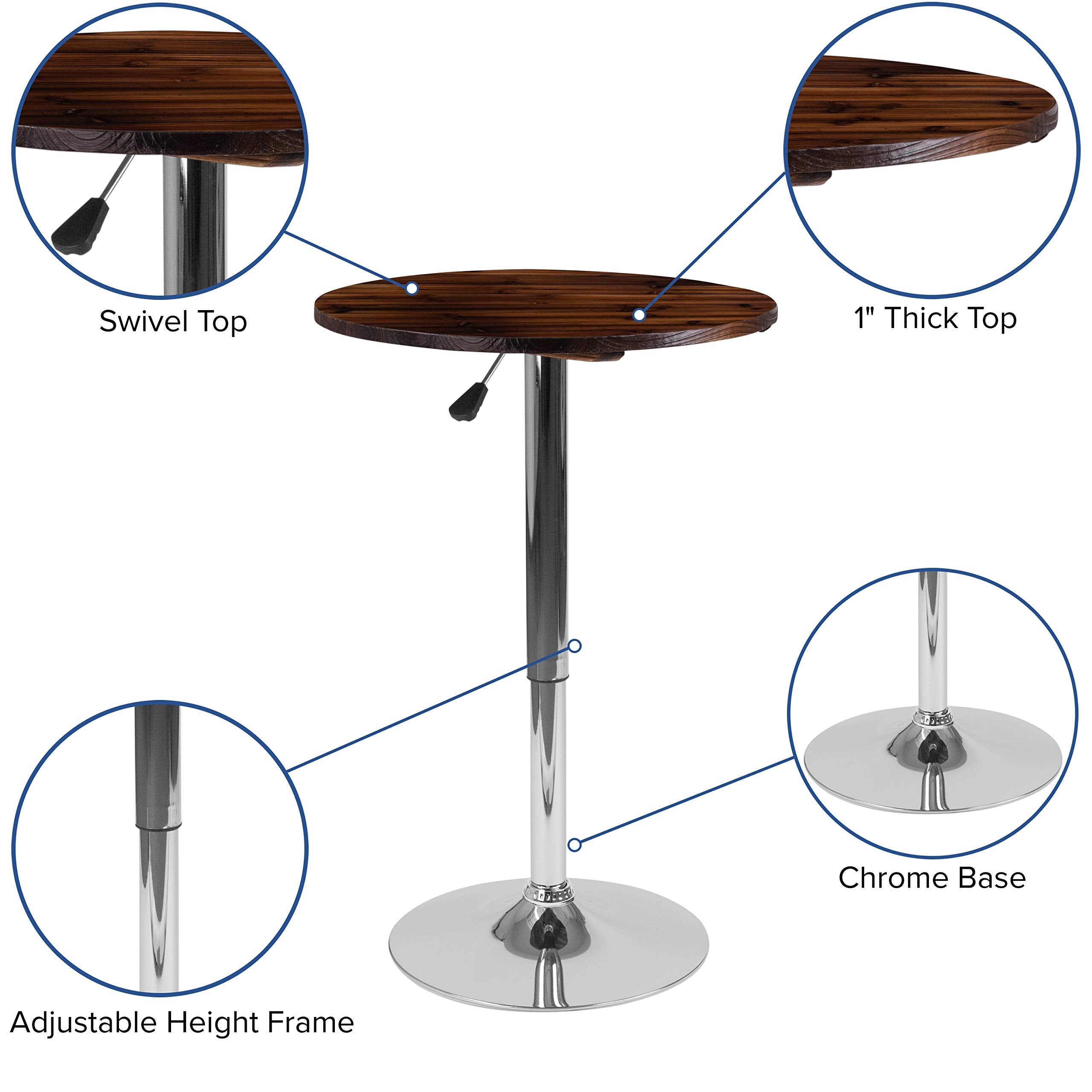 Flash Furniture Hills 23.5'' Round Adjustable Height Rustic Pine Wood Table (Adjustable Range 26.25'' - 35.5'')