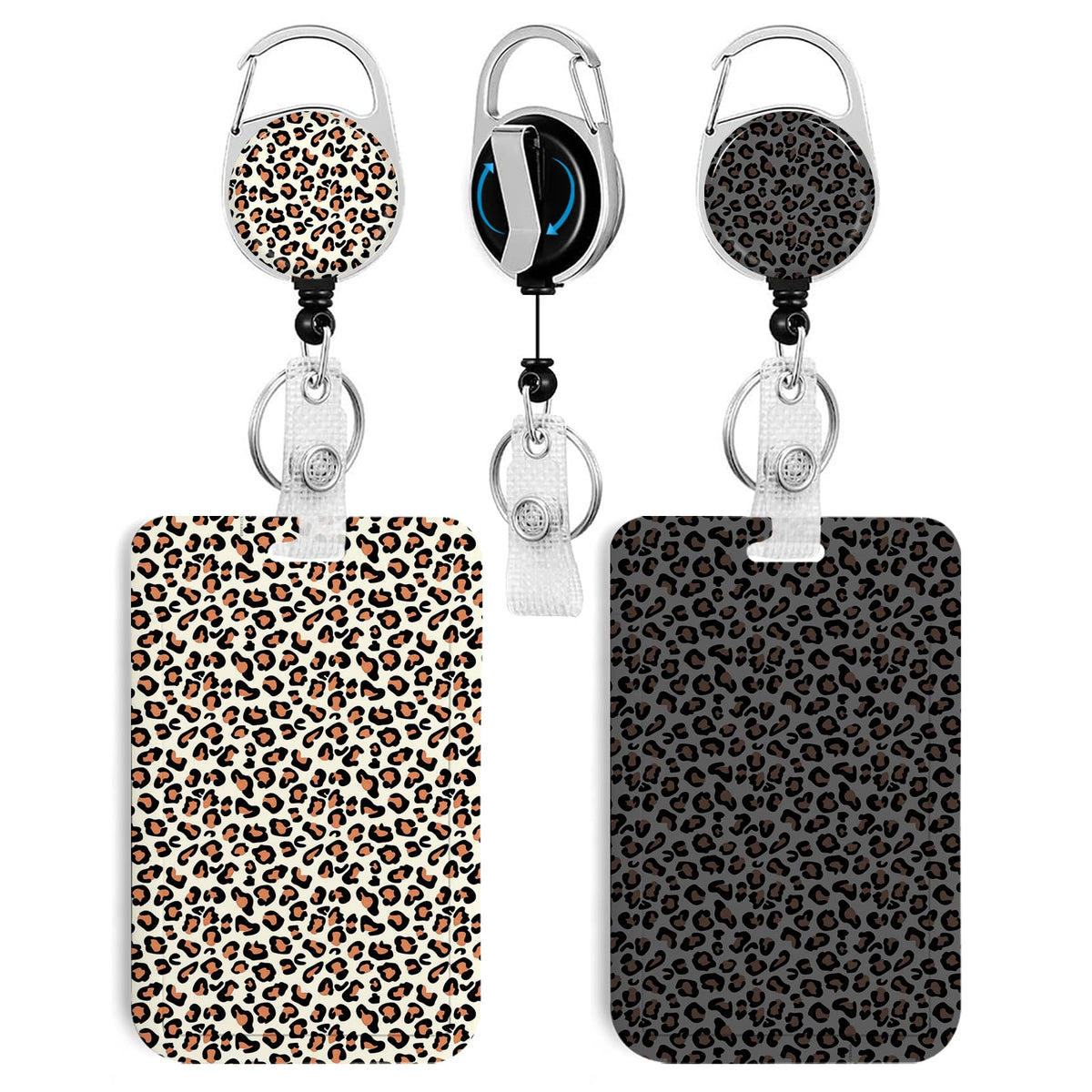 2 Pack Leopard Print Id Badge Holder With Clip Badge Reels Retractable Heavy Duty,Keychain,Id Holder For School Nurse Office