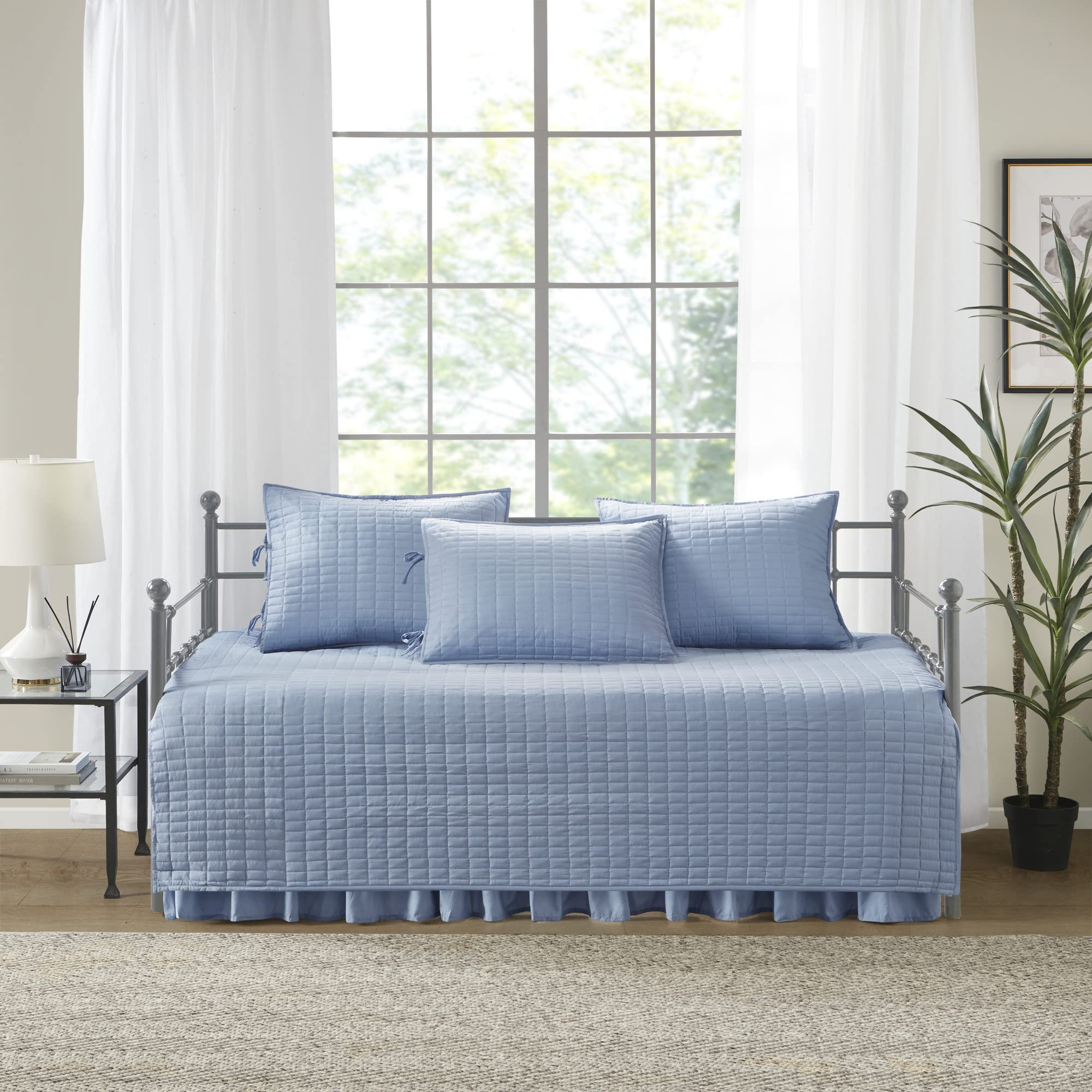 Comfort Spaces Daybed Cover- Luxe Double Sided -Quilting, All Season Cozy Bedding With Bedskirt, Matching Shams, 75'X39' Blue 5