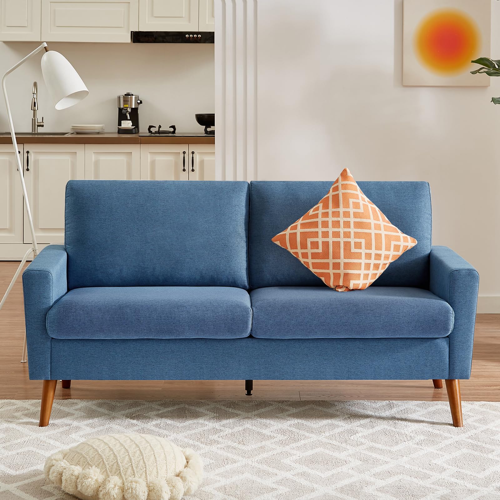 WEUP Loveseat Sofa, 68 Blue Love Seat Couch for Living Room, Mid Century Modern Sofa with Deep Seat Spring Cushion, Solid Wood F