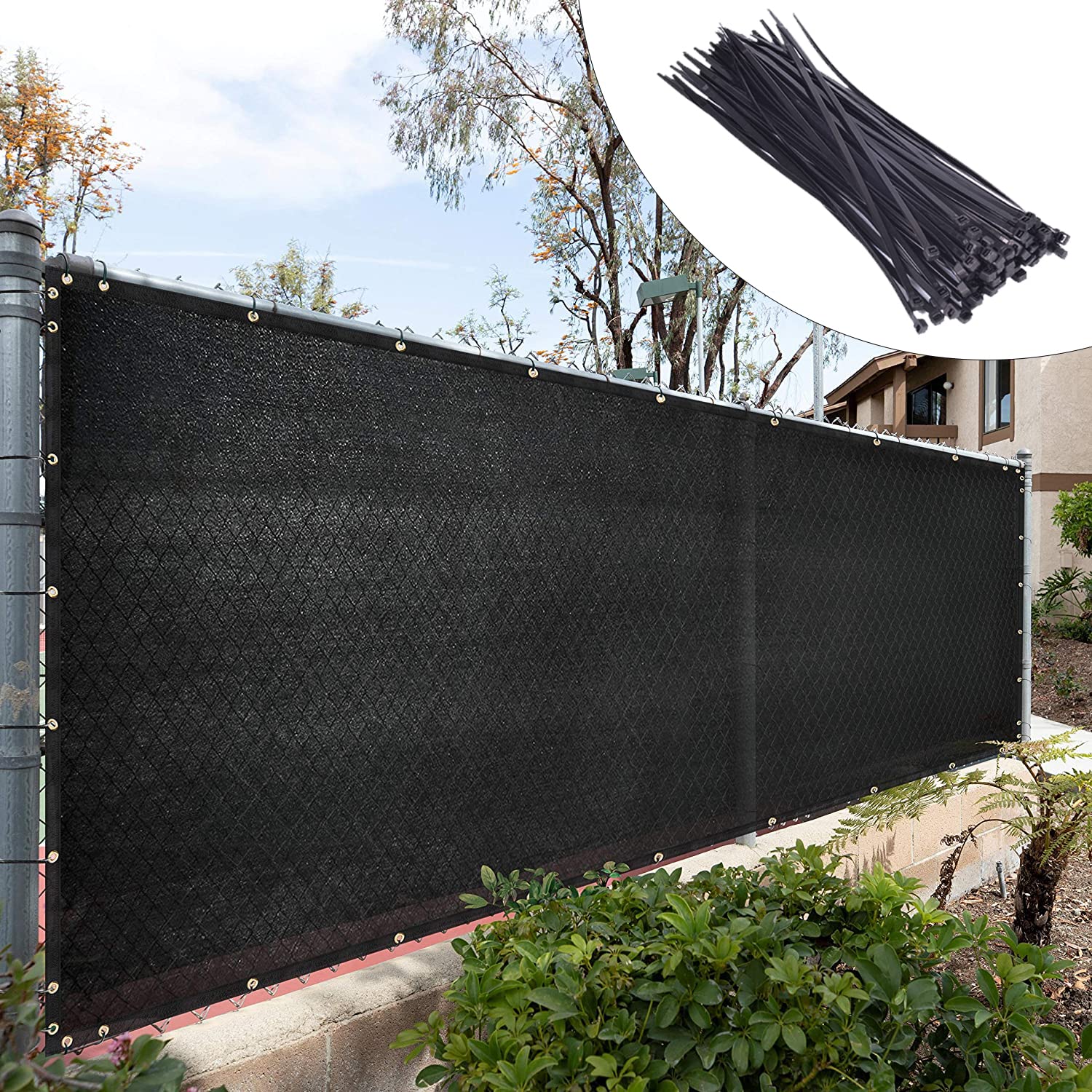 Royal Shade Custom Size 6' X 9' Black Fence Privacy Screen Windscreen Cover Netting Mesh Fabric Cloth - Cable Zip Ties Included