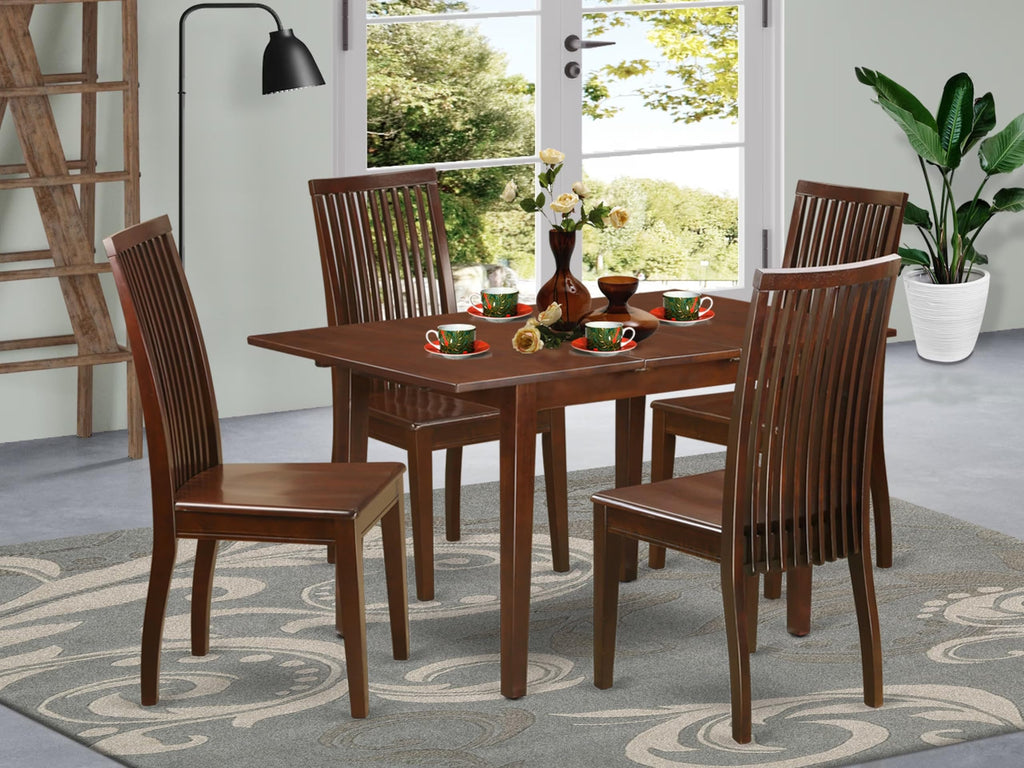East West Furniture NOIP5-MAH-W 5 Piece Kitchen Table & Chairs Set Includes a Rectangle Dining Room Table with Butterfly Leaf and 4 Dining Chairs, 32x54 Inch, Mahogany