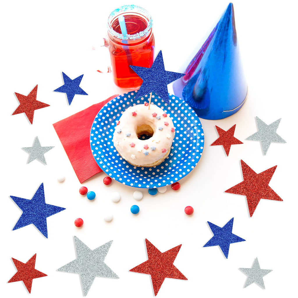 Tongcloud 150Pcs Patriotic Glitter Star Foam Glitter Star Foam Sticker July 4Th Patriotic Star Stickers Self-Adhesive Independen