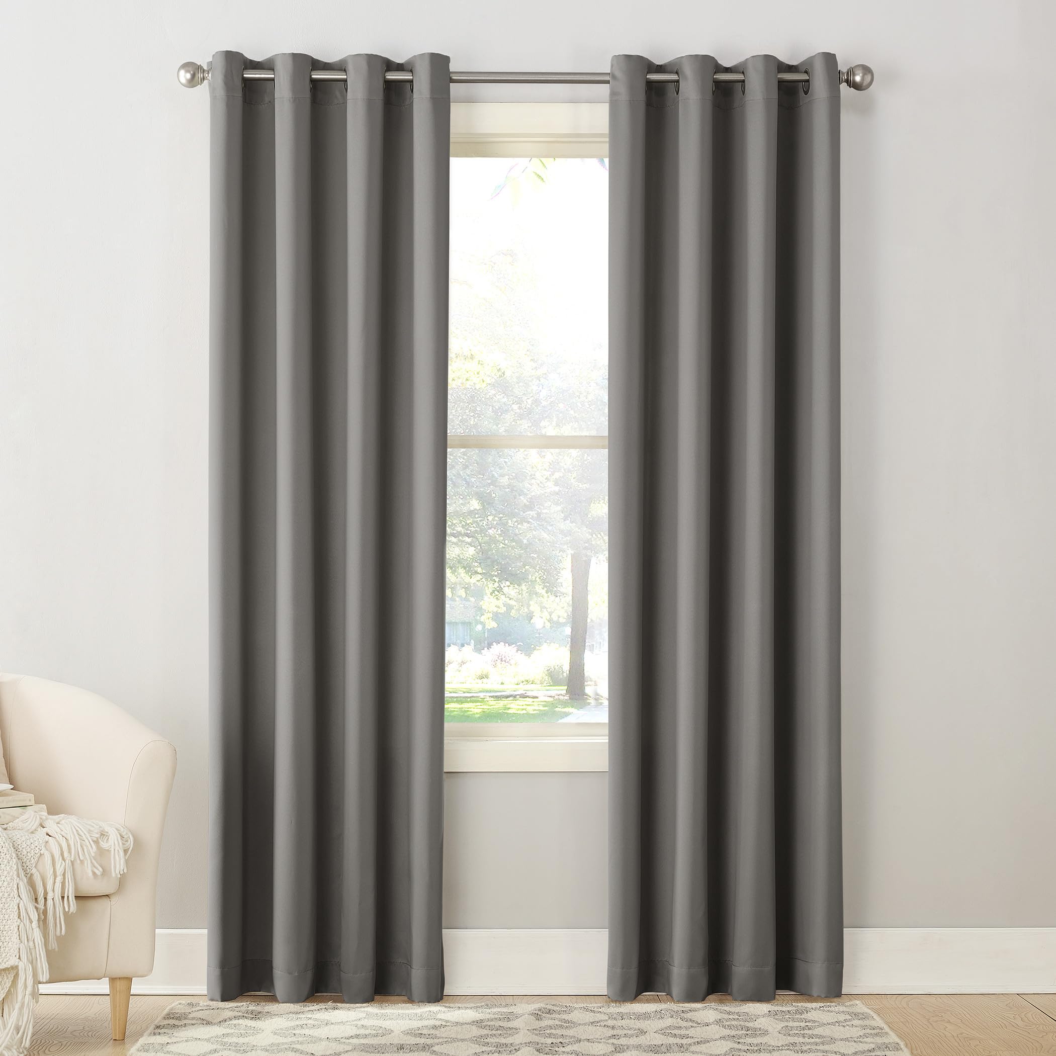 Sun Zero Barrow 2-Pack Energy Saving Grommet Curtain Panel Pair, 54'' x 108, Steel Gray