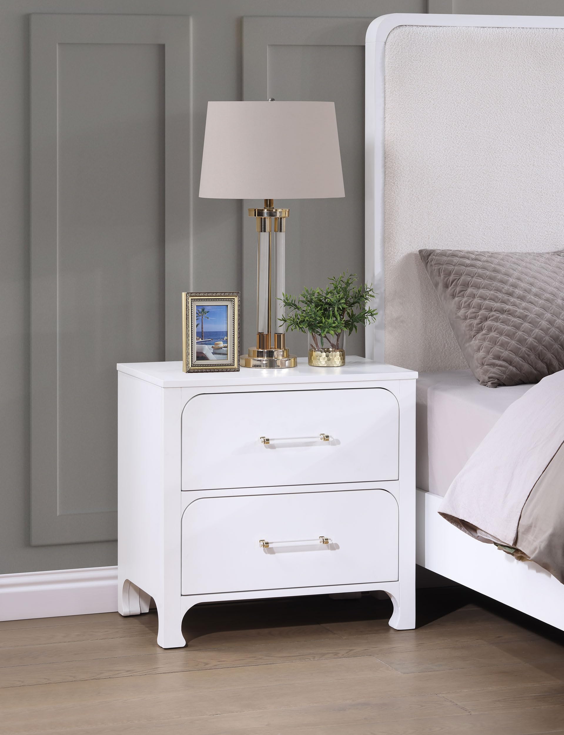 Coaster Home Furnishings Anastasia Contemporary Wood 2-Drawer Bedroom Nightstand Bedside Table Organizer Unit with USB Charging Outlet Pearl White 224752