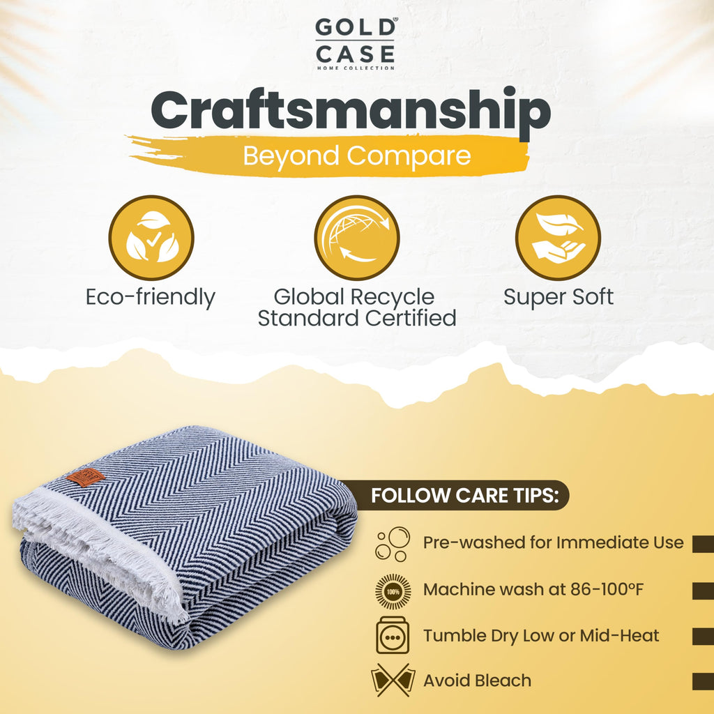 Gold Case Turkish Bed Blanket - 100% Recycled Cotton Queen Blanket For Bed 90X90 - Super Soft Cotton Blankets Queen Size - Light