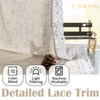 Jinchan Linen Blend Curtains 90 Inches Long 2 Panels Farmhouse Curtains With Lace Trim For Living Room Taupe Rustic Curtains Rod Pocket Back Tab Light Filtering Curtains Bedroom Window Curtain Set